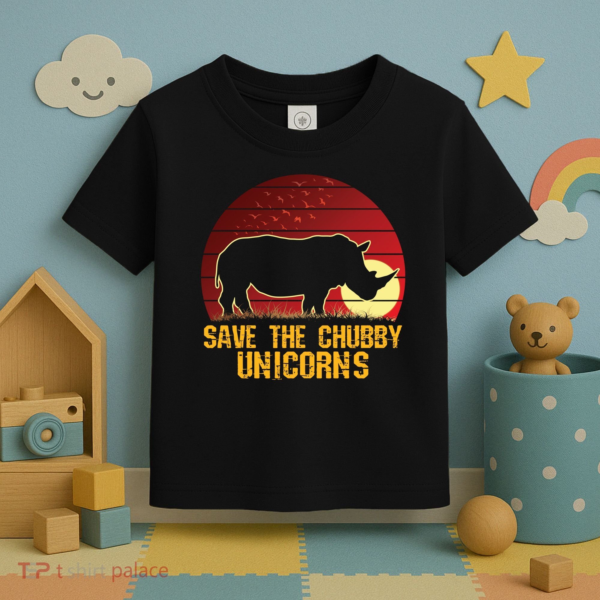 Save The Chubby Unicorns African Sunset Rhino Toddler T-Shirt