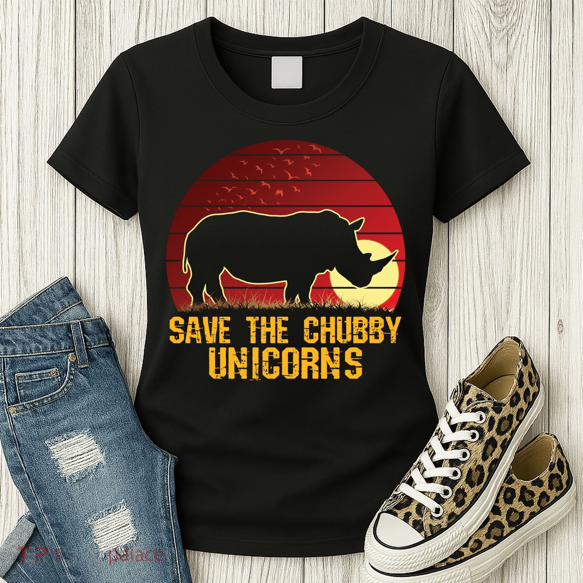 Save The Chubby Unicorns African Sunset Rhino Women's T-Shirt