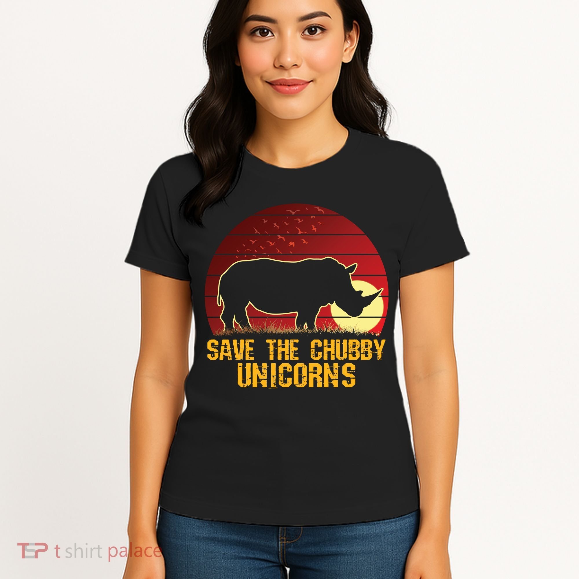 Save The Chubby Unicorns African Sunset Rhino Women's T-Shirt