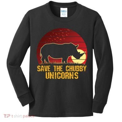 Save The Chubby Unicorns African Sunset Rhino Kids Long Sleeve Shirt