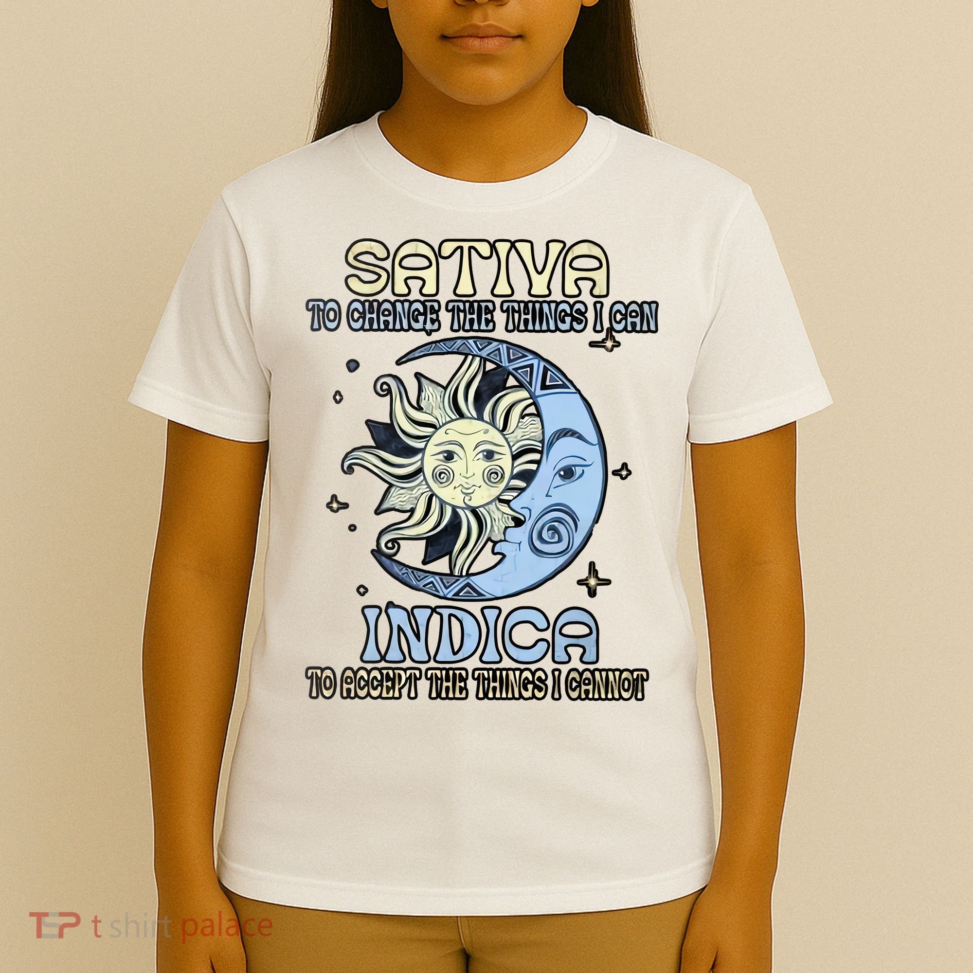 Sativa To Change The Things I Can Indica Cannabis Weed Sun Moon 420 Day T-Shirt