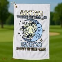 Sativa To Change The Things I Can Indica Cannabis Weed Sun Moon 420 Day Golf Towel thumb 1
