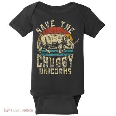 save the chubby unicorn rhino retro vintage Baby Bodysuit