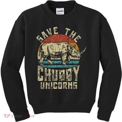 save the chubby unicorn rhino retro vintage Kids Sweatshirt