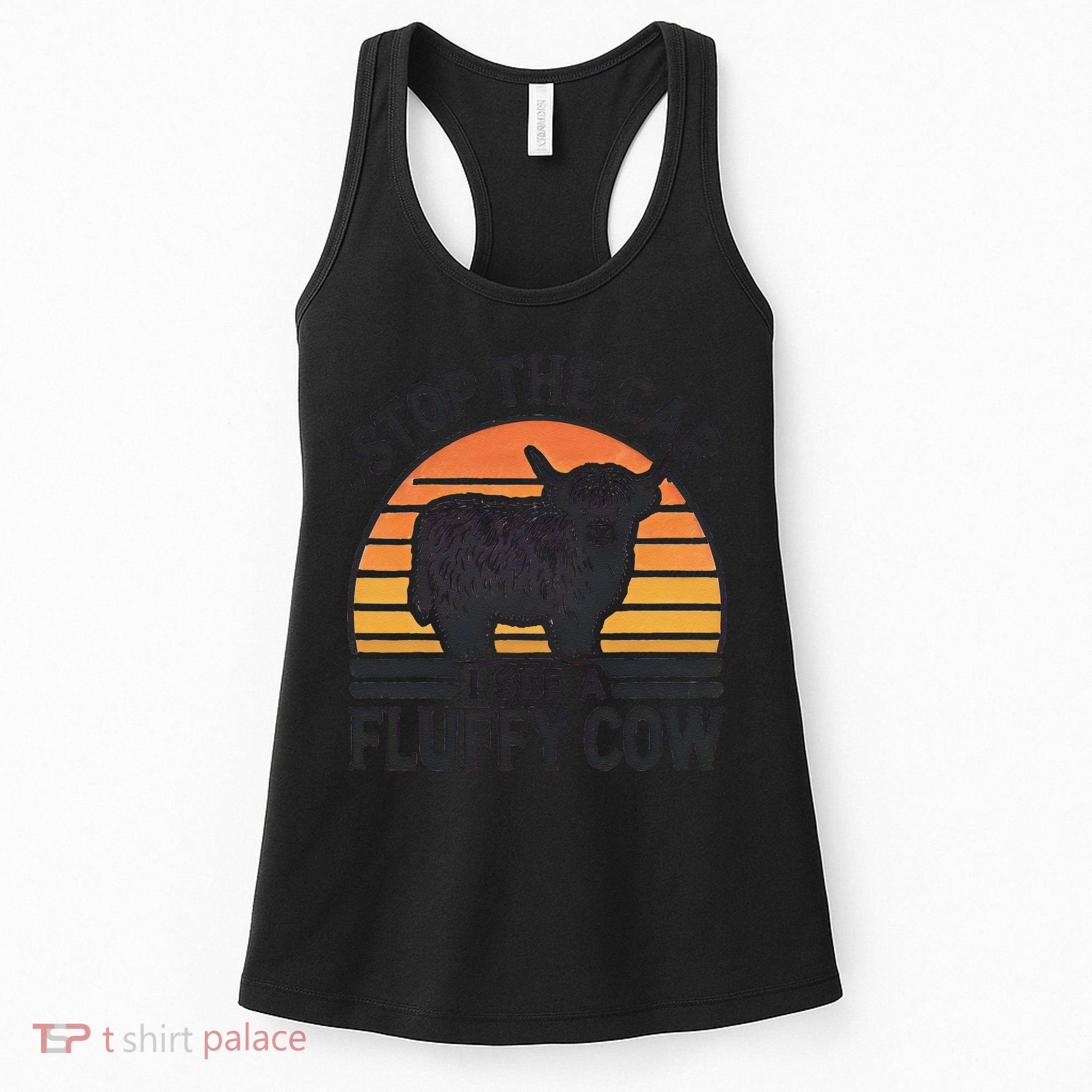 Stop The Car I See Fluffy Cow Retro Highland Cow Lover Funny Women's Tank Top