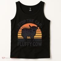 Stop The Car I See Fluffy Cow Retro Highland Cow Lover Funny Tank Top thumb 2