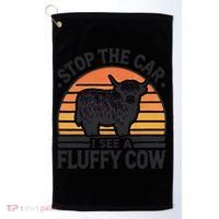 Stop The Car I See Fluffy Cow Retro Highland Cow Lover Funny Golf Towel thumb 0