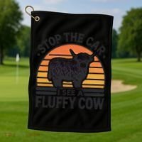 Stop The Car I See Fluffy Cow Retro Highland Cow Lover Funny Golf Towel thumb 1
