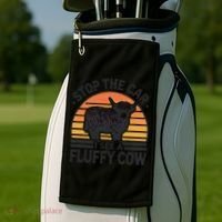 Stop The Car I See Fluffy Cow Retro Highland Cow Lover Funny Golf Towel thumb 2