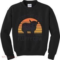 Stop The Car I See Fluffy Cow Retro Highland Cow Lover Funny Kids Sweatshirt thumb 0