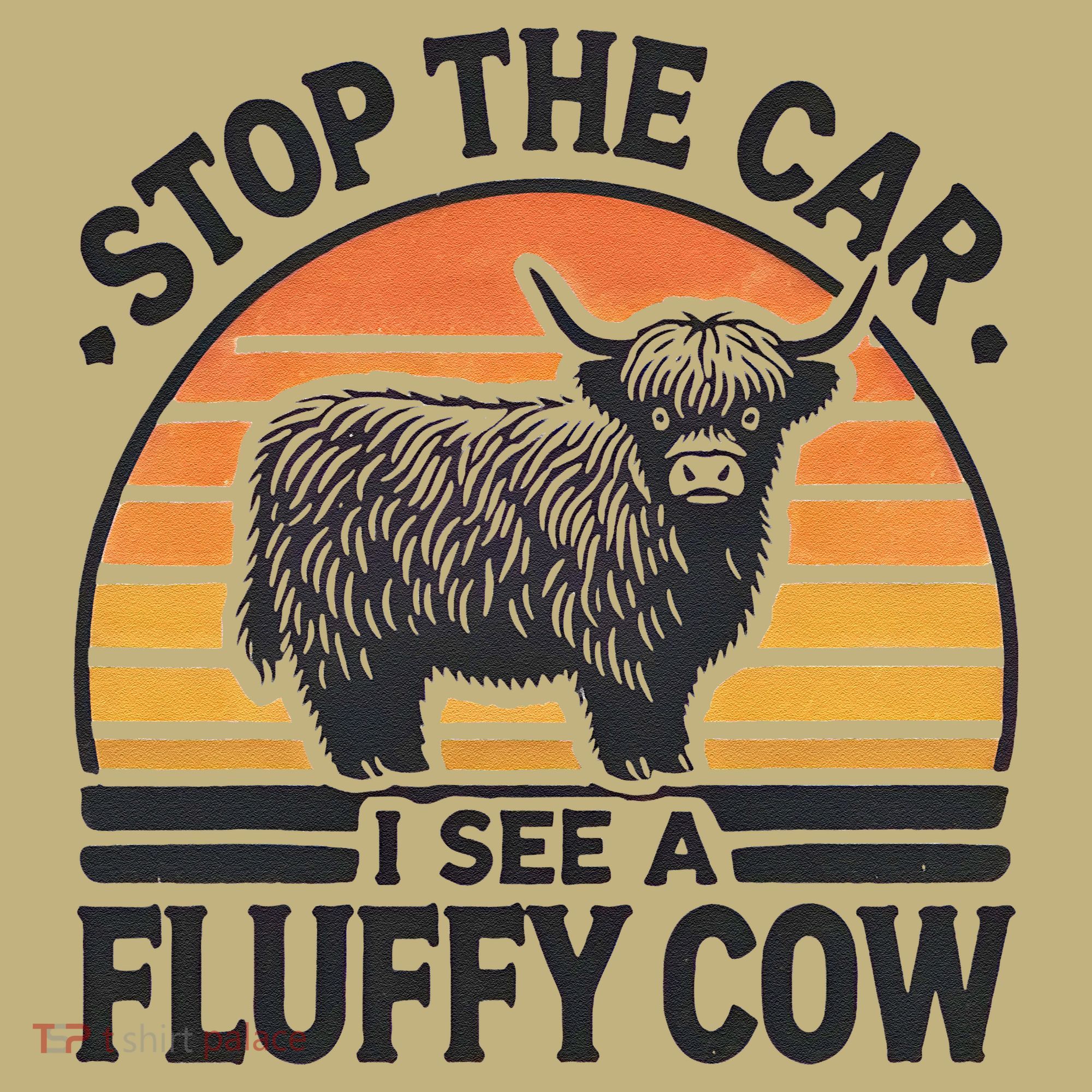 Stop The Car I See Fluffy Cow Retro Highland Cow Lover Funny Hoodie