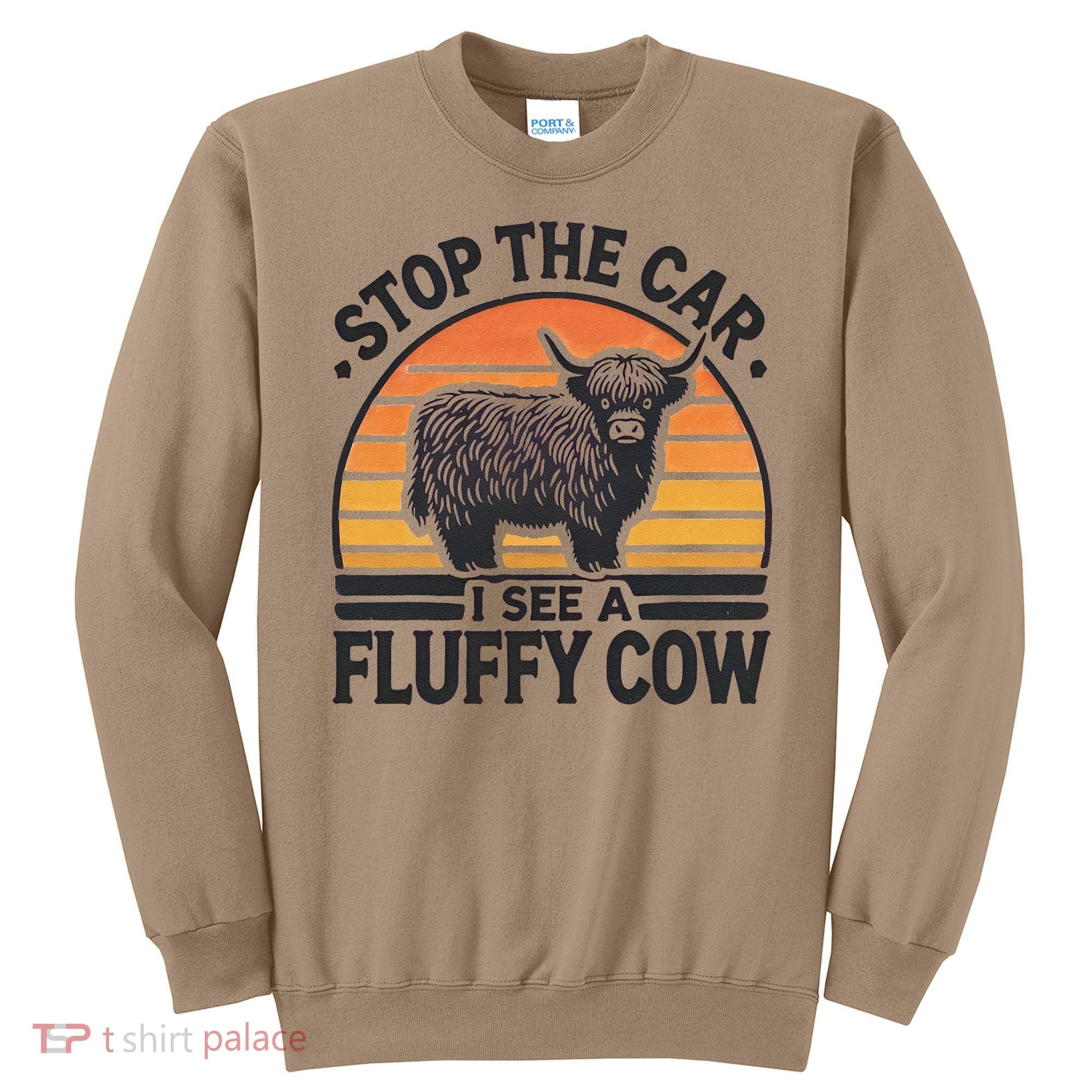 Stop The Car I See Fluffy Cow Retro Highland Cow Lover Funny Sweatshirt