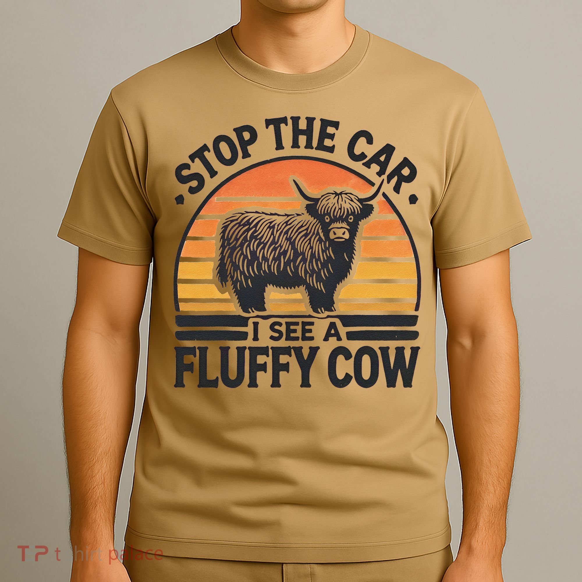 Stop The Car I See Fluffy Cow Retro Highland Cow Lover Funny T-Shirt