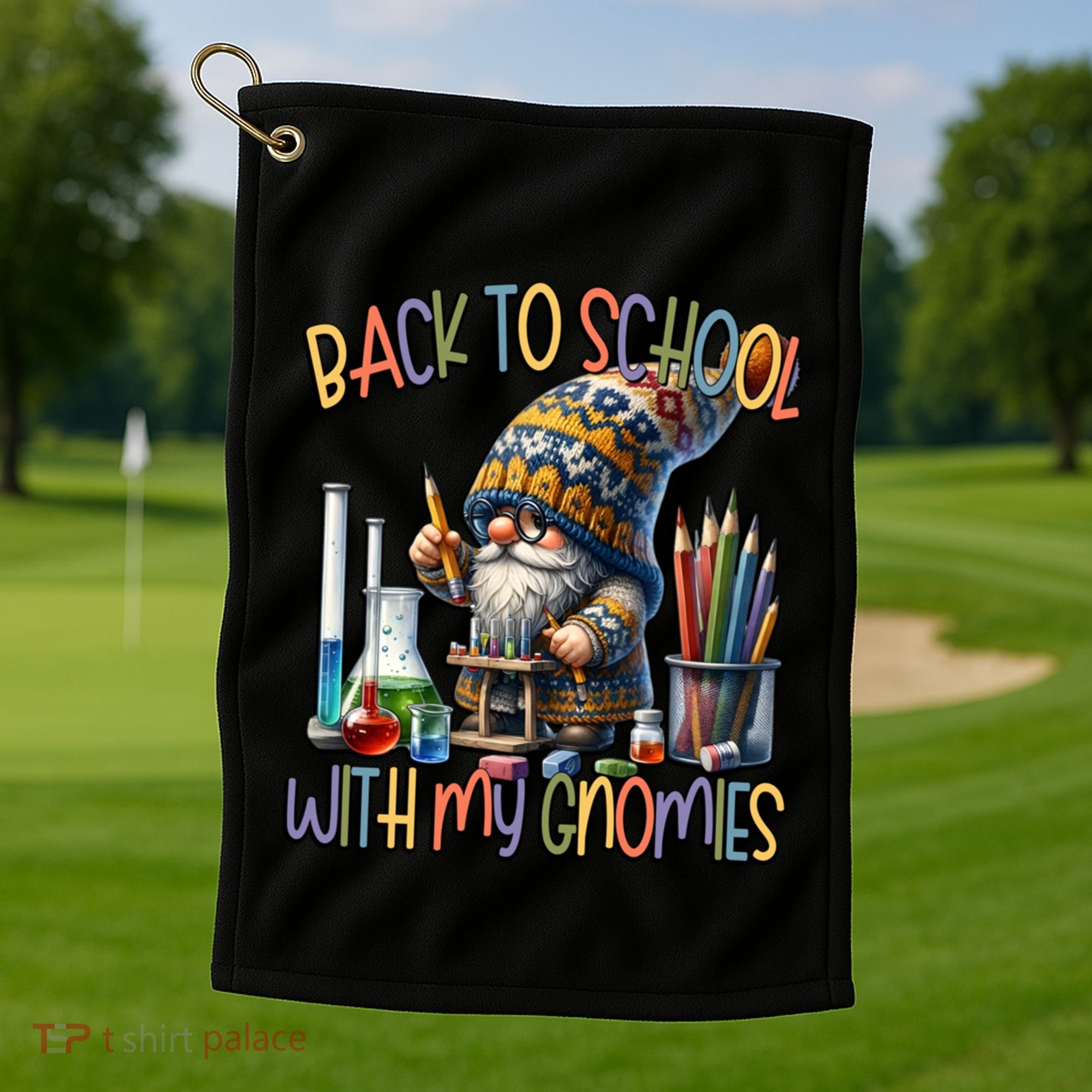 Science Teacher Chemistry Gnome Graphic Funny Back To School Gift Golf Towel