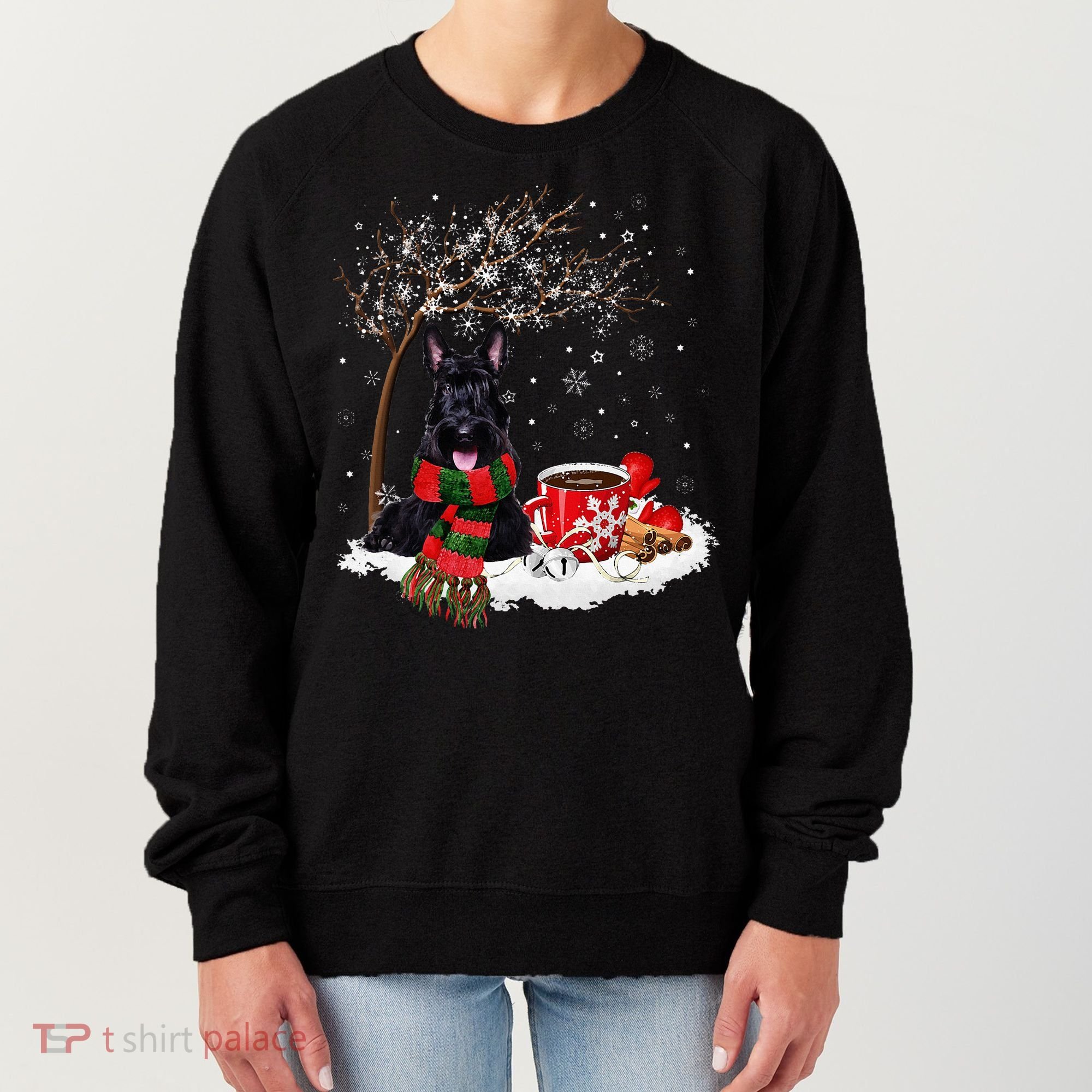 Scottish Terrier Dog In The Snow Christmas Winter Xmas Tree Women's Sweatshirt