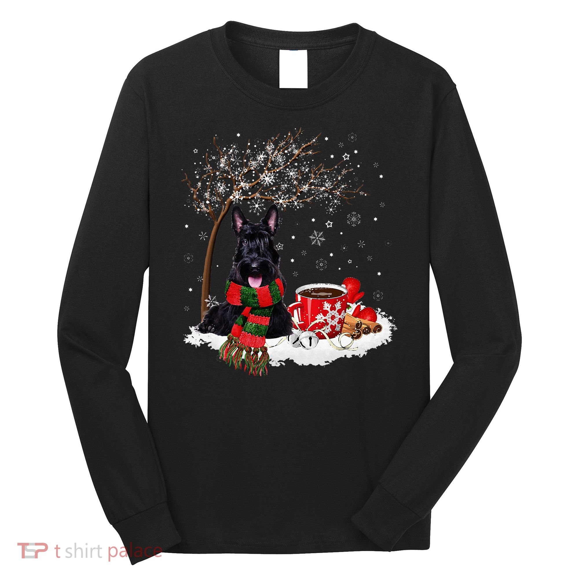 Scottish Terrier Dog In The Snow Christmas Winter Xmas Tree Long Sleeve Shirt