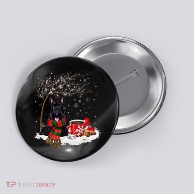 Scottish Terrier Dog In The Snow Christmas Winter Xmas Tree Button