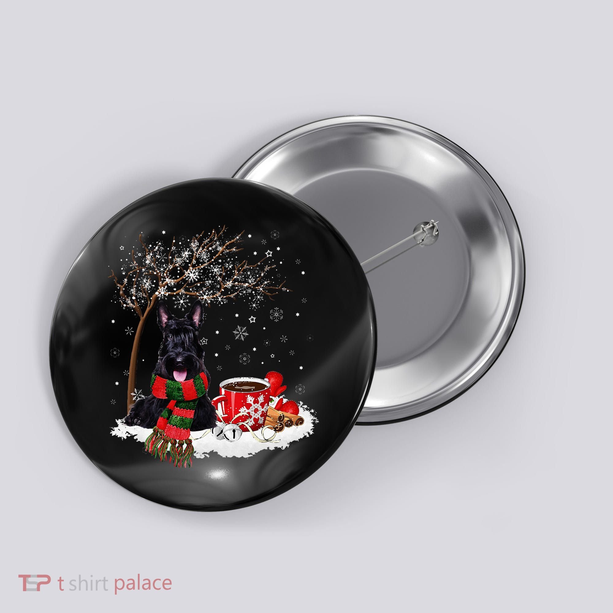 Scottish Terrier Dog In The Snow Christmas Winter Xmas Tree Button