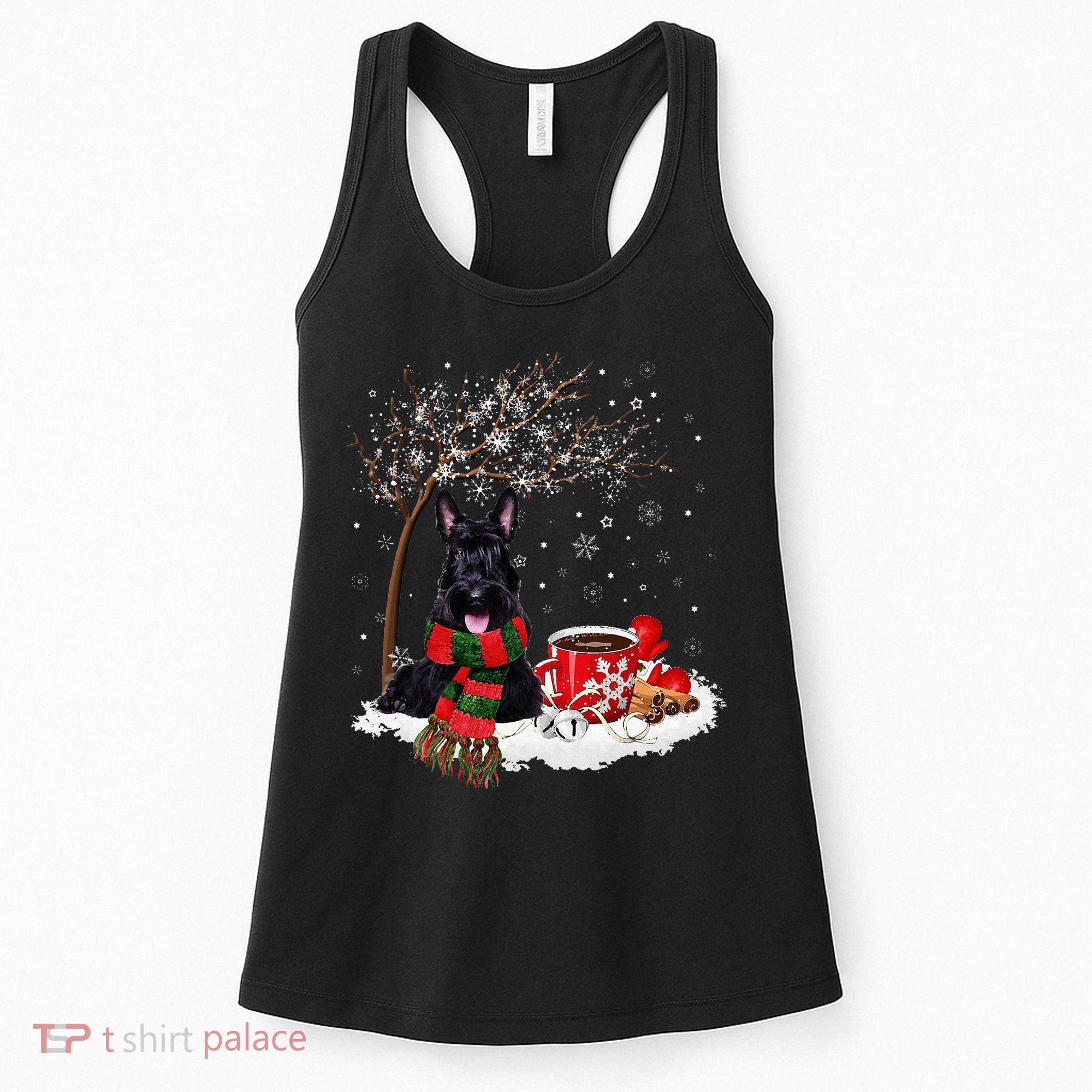 Scottish Terrier Dog In The Snow Christmas Winter Xmas Tree Women's Tank Top