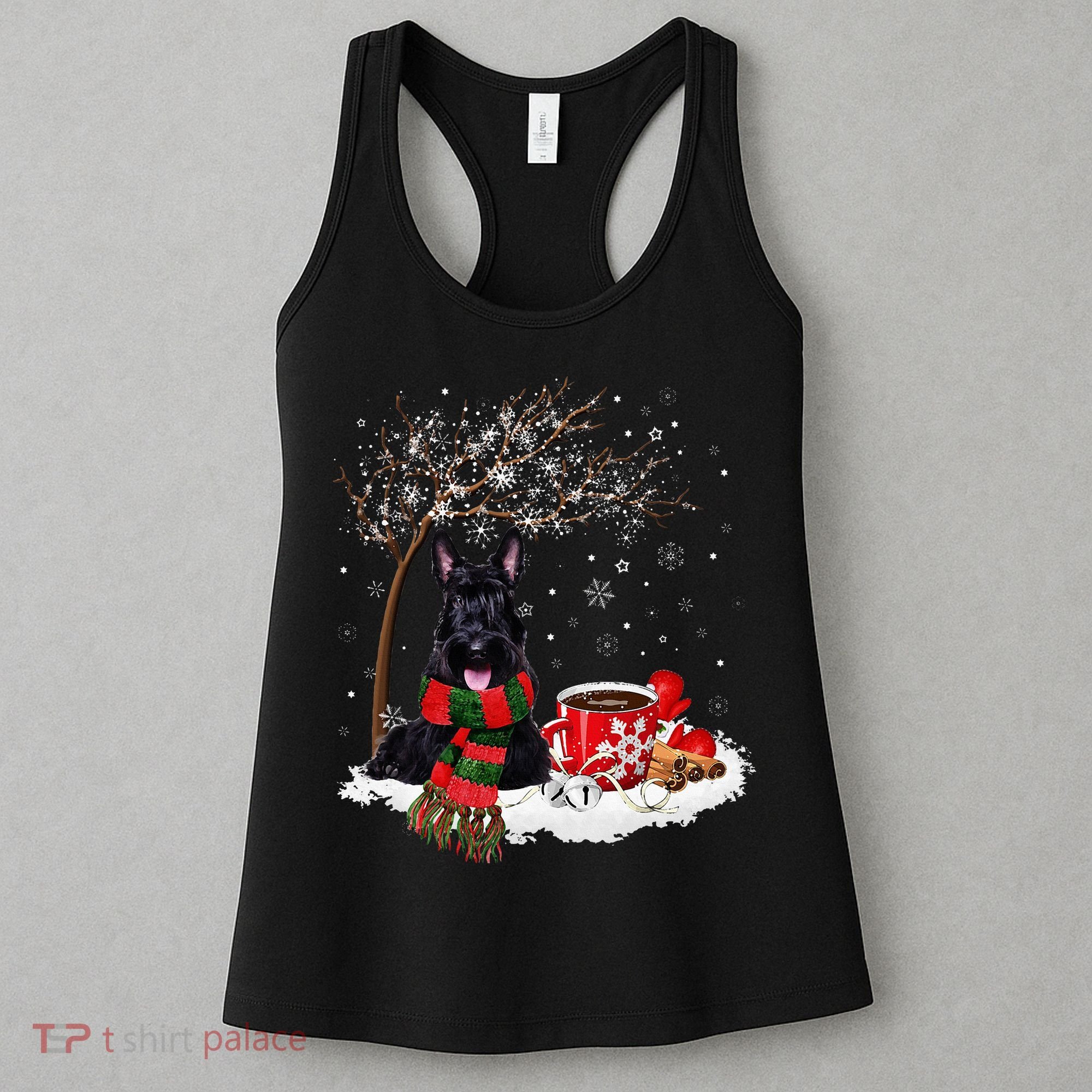 Scottish Terrier Dog In The Snow Christmas Winter Xmas Tree Women's Tank Top