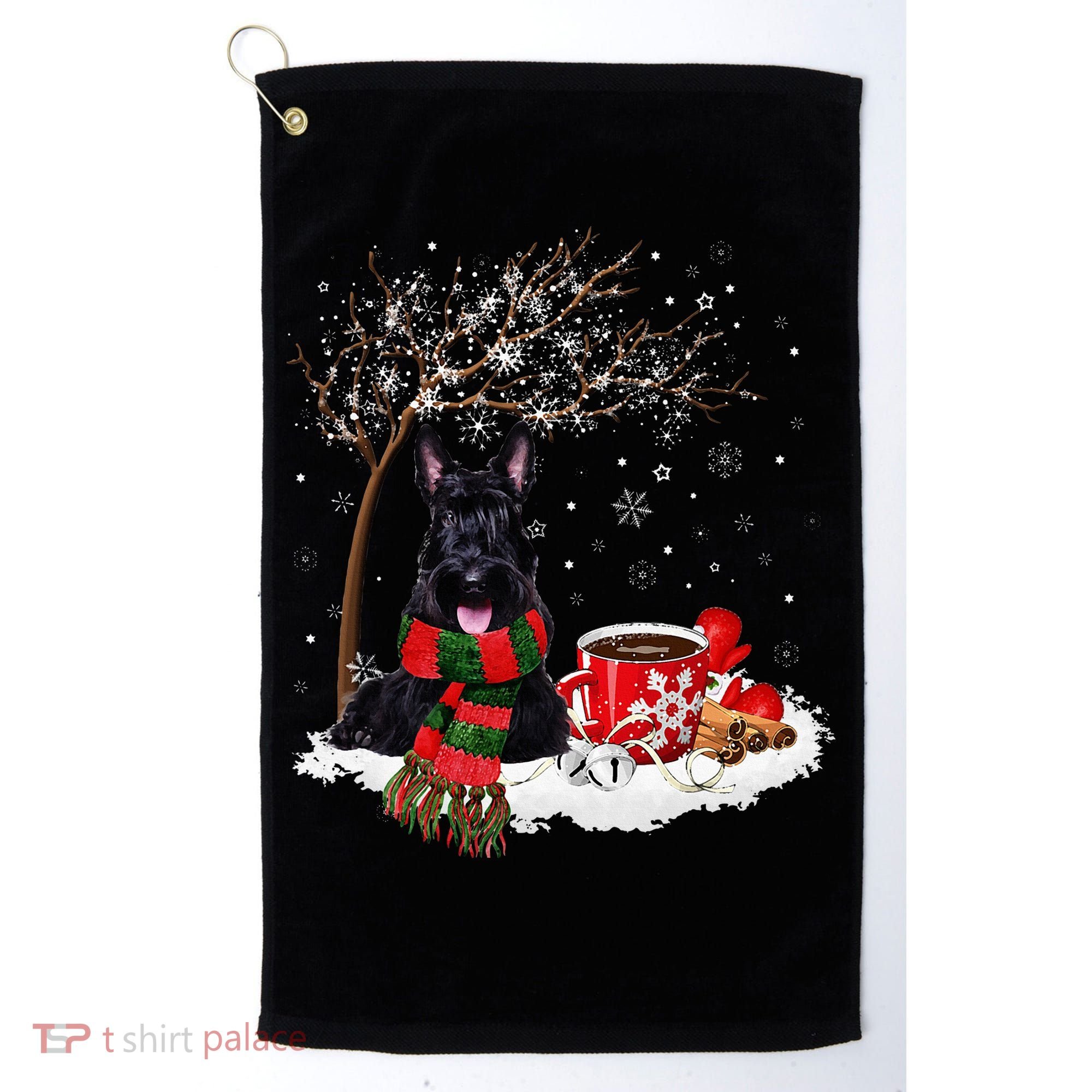 Scottish Terrier Dog In The Snow Christmas Winter Xmas Tree Golf Towel