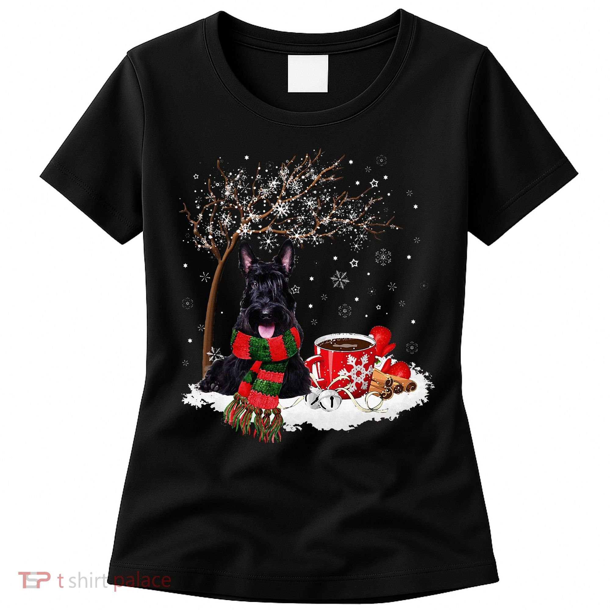 Scottish Terrier Dog In The Snow Christmas Winter Xmas Tree Women's T-Shirt
