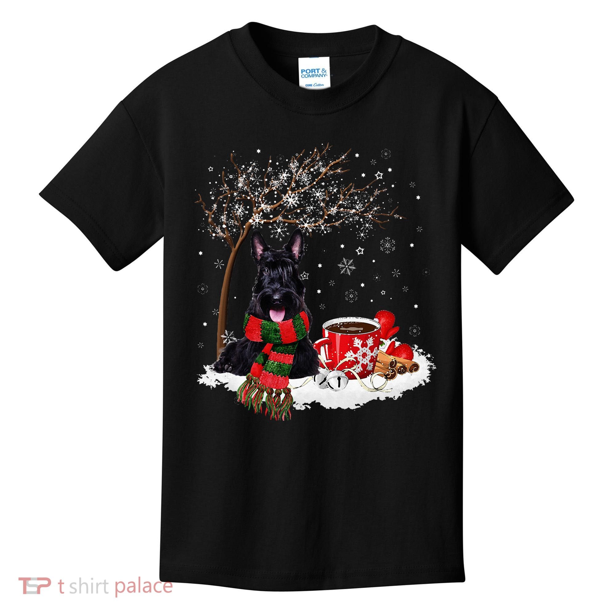 Scottish Terrier Dog In The Snow Christmas Winter Xmas Tree Kids T-Shirt