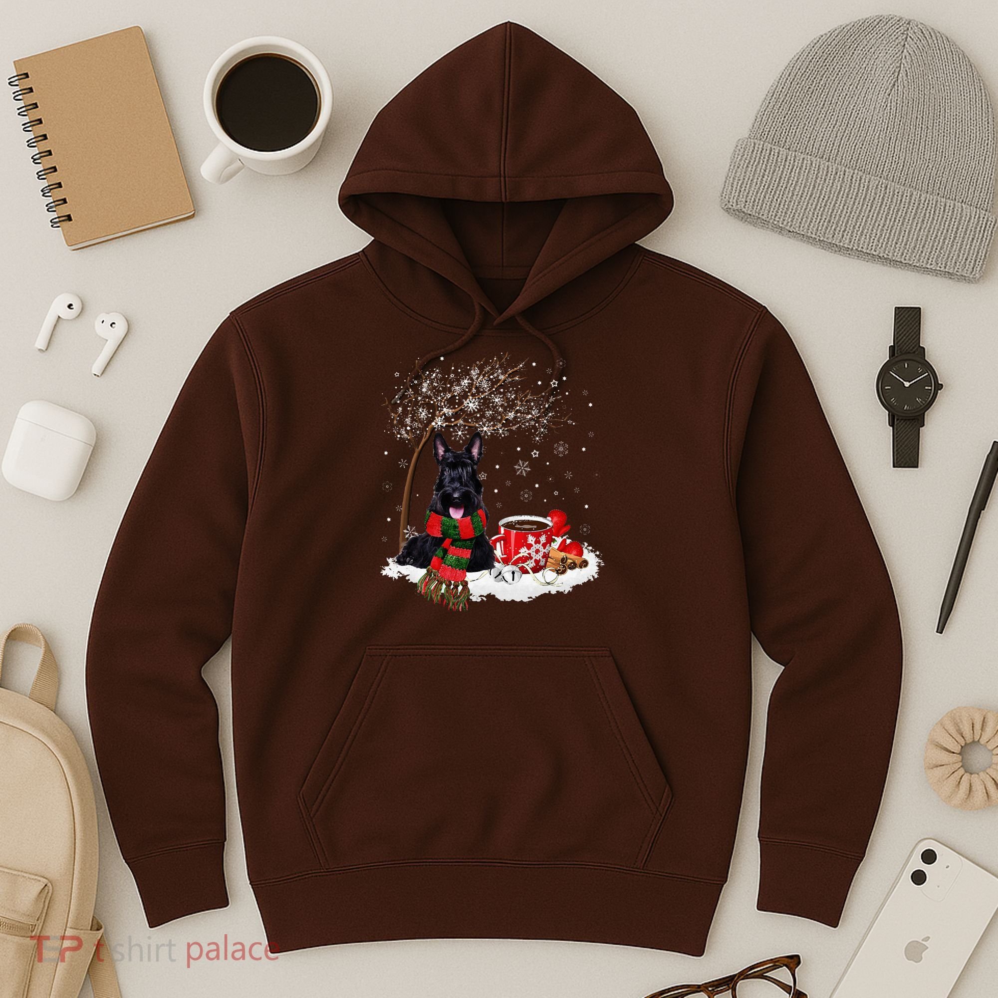 Scottish Terrier Dog In The Snow Christmas Winter Xmas Tree Hoodie