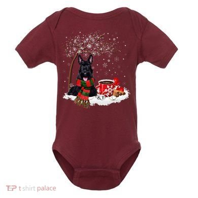 Scottish Terrier Dog In The Snow Christmas Winter Xmas Tree Baby Bodysuit