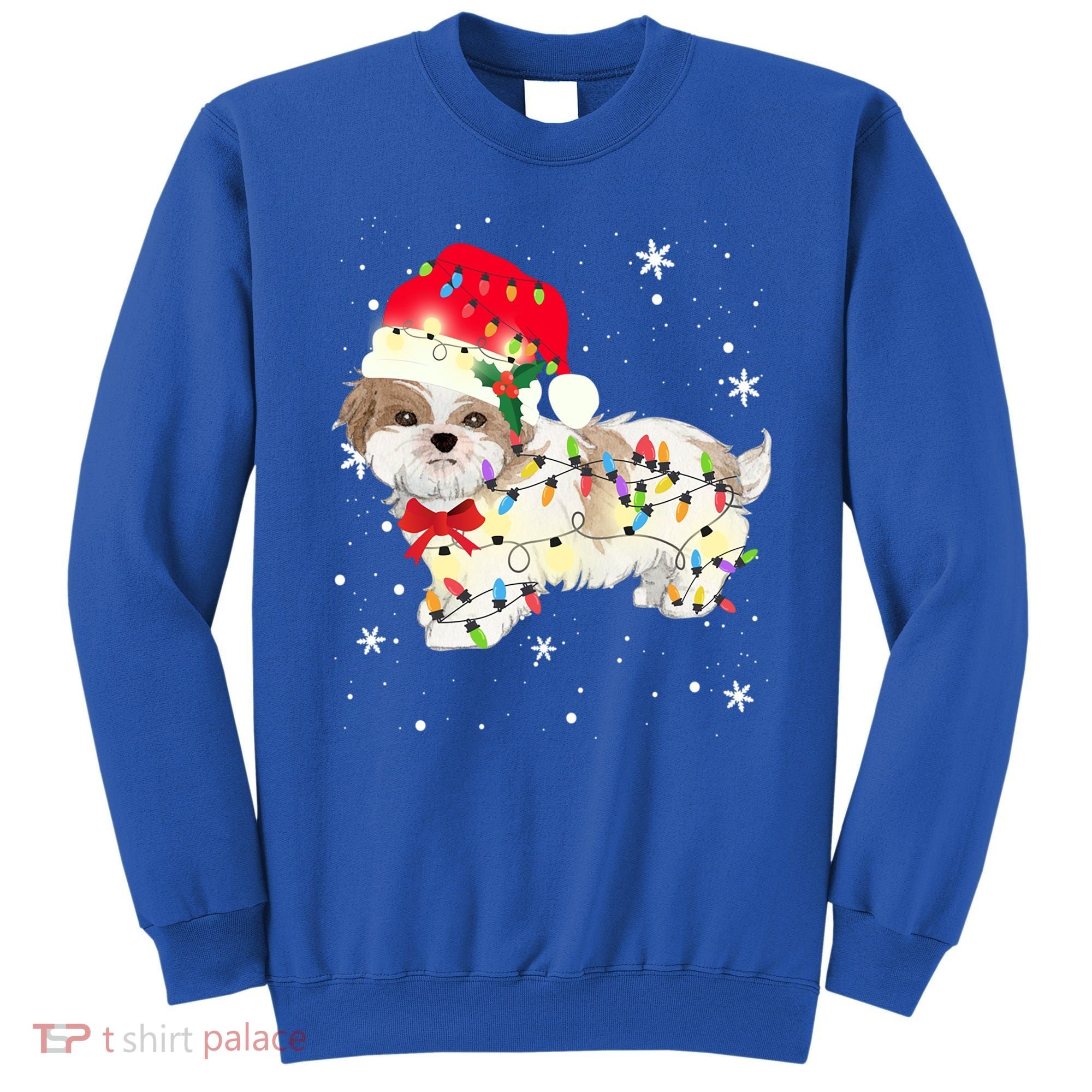 Shih Tzu Dog Christmas Light Xmas Mom Dad Funny Gift Great Gift Sweatshirt