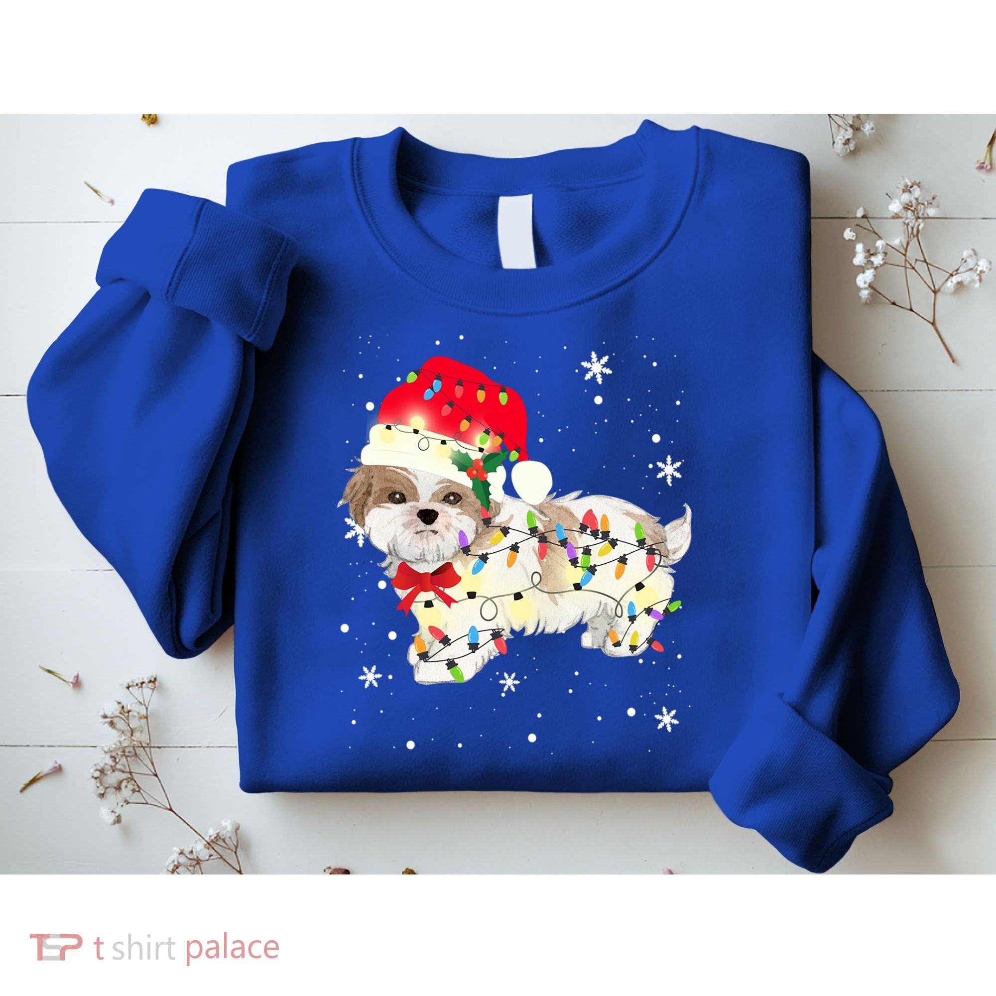 Shih Tzu Dog Christmas Light Xmas Mom Dad Funny Gift Great Gift Sweatshirt