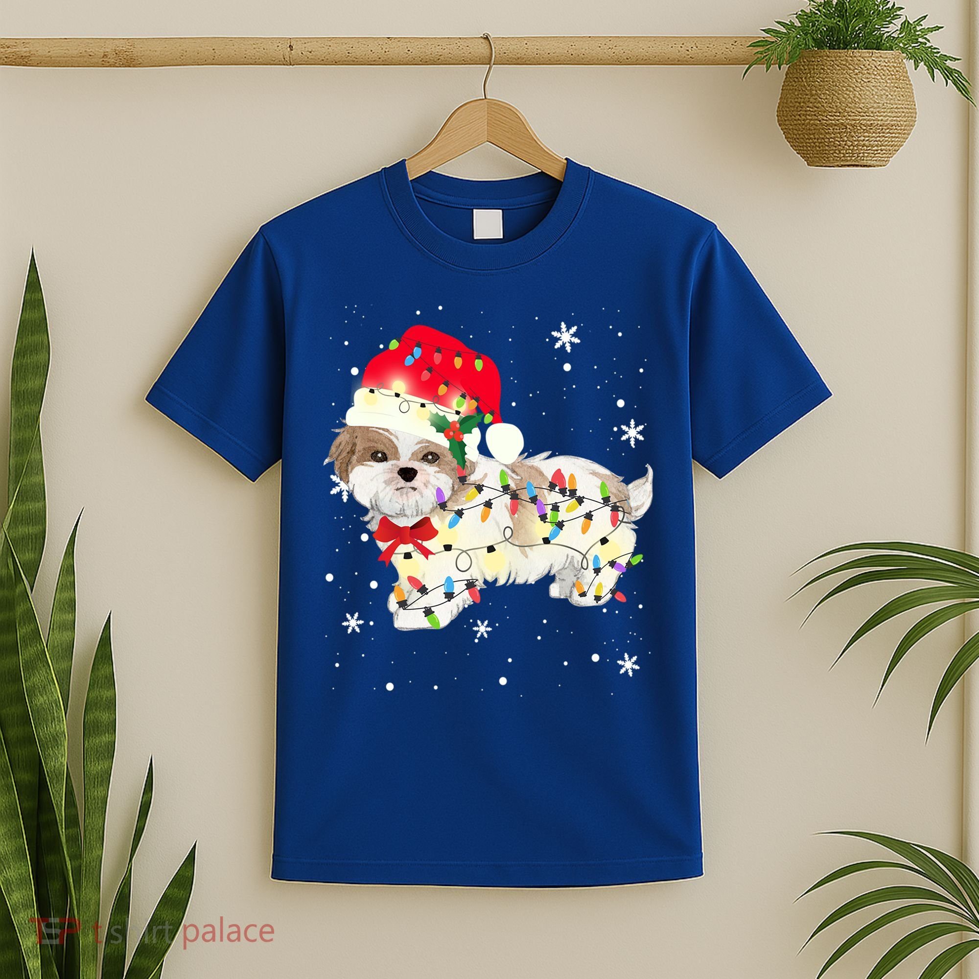 Shih Tzu Dog Christmas Light Xmas Mom Dad Funny Gift Great Gift T-Shirt