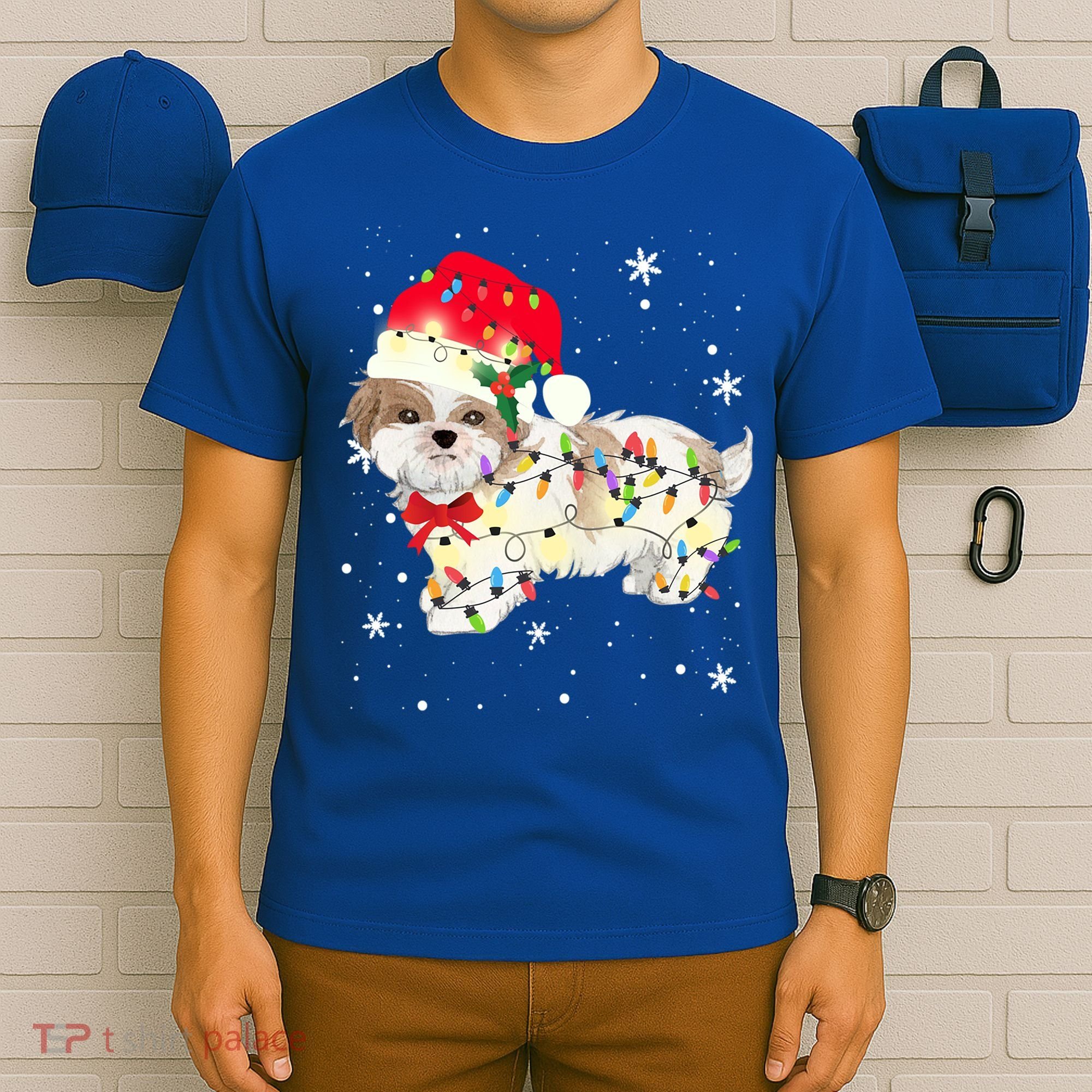 Shih Tzu Dog Christmas Light Xmas Mom Dad Funny Gift Great Gift T-Shirt