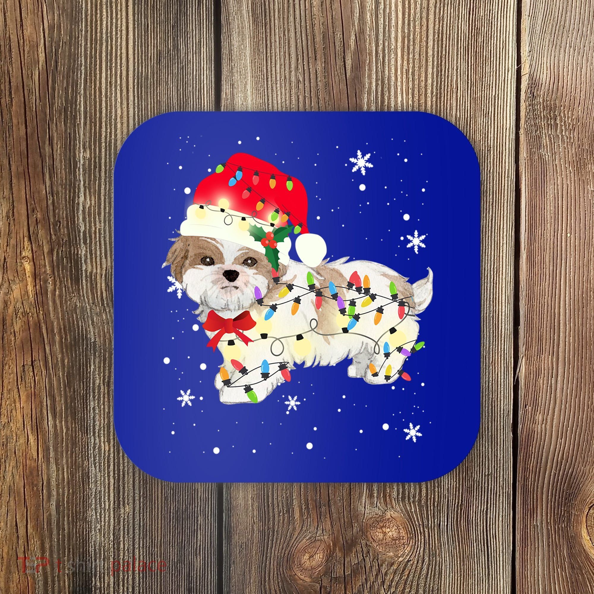 Shih Tzu Dog Christmas Light Xmas Mom Dad Funny Gift Great Gift Coaster