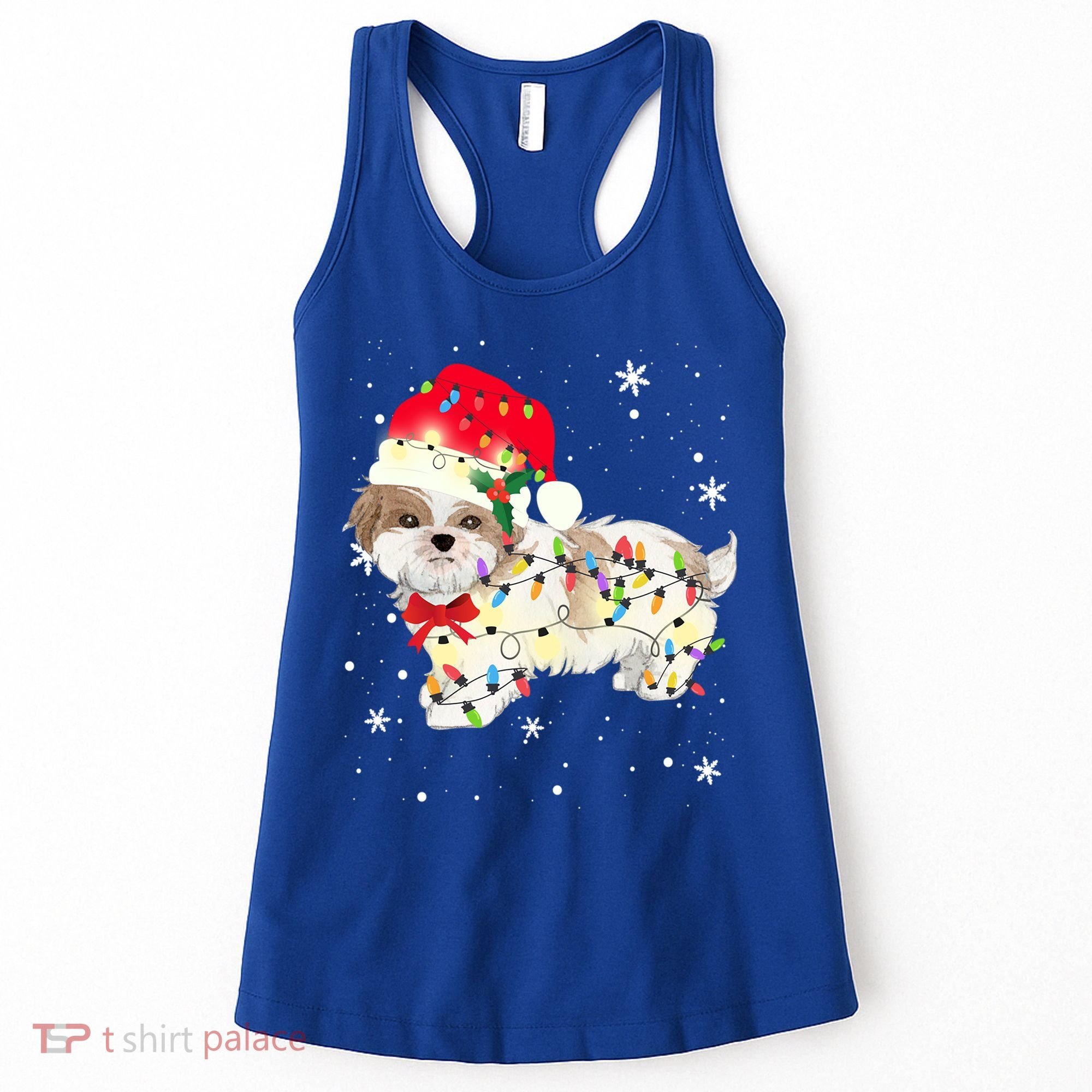Shih Tzu Dog Christmas Light Xmas Mom Dad Funny Gift Great Gift Women's Tank Top