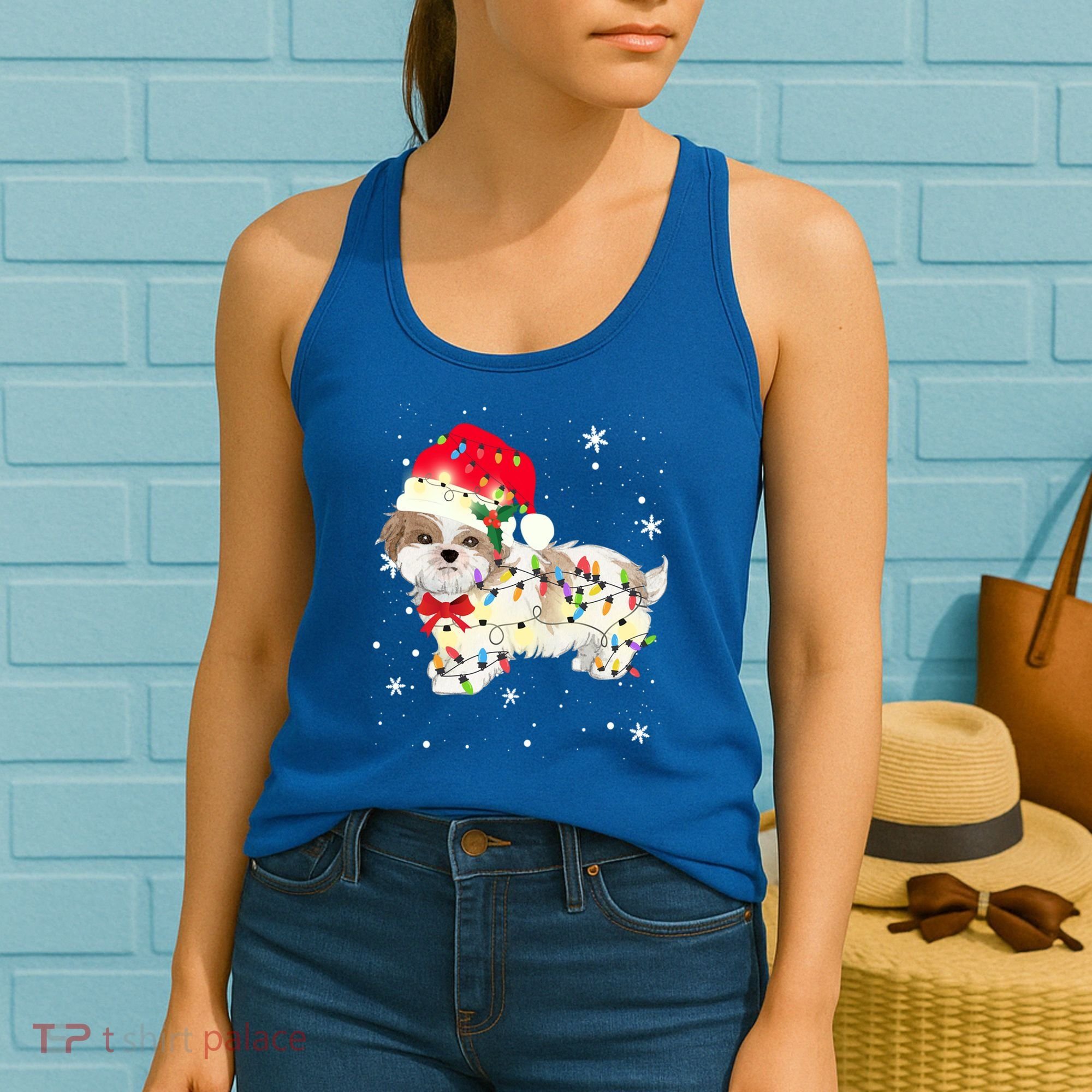 Shih Tzu Dog Christmas Light Xmas Mom Dad Funny Gift Great Gift Women's Tank Top