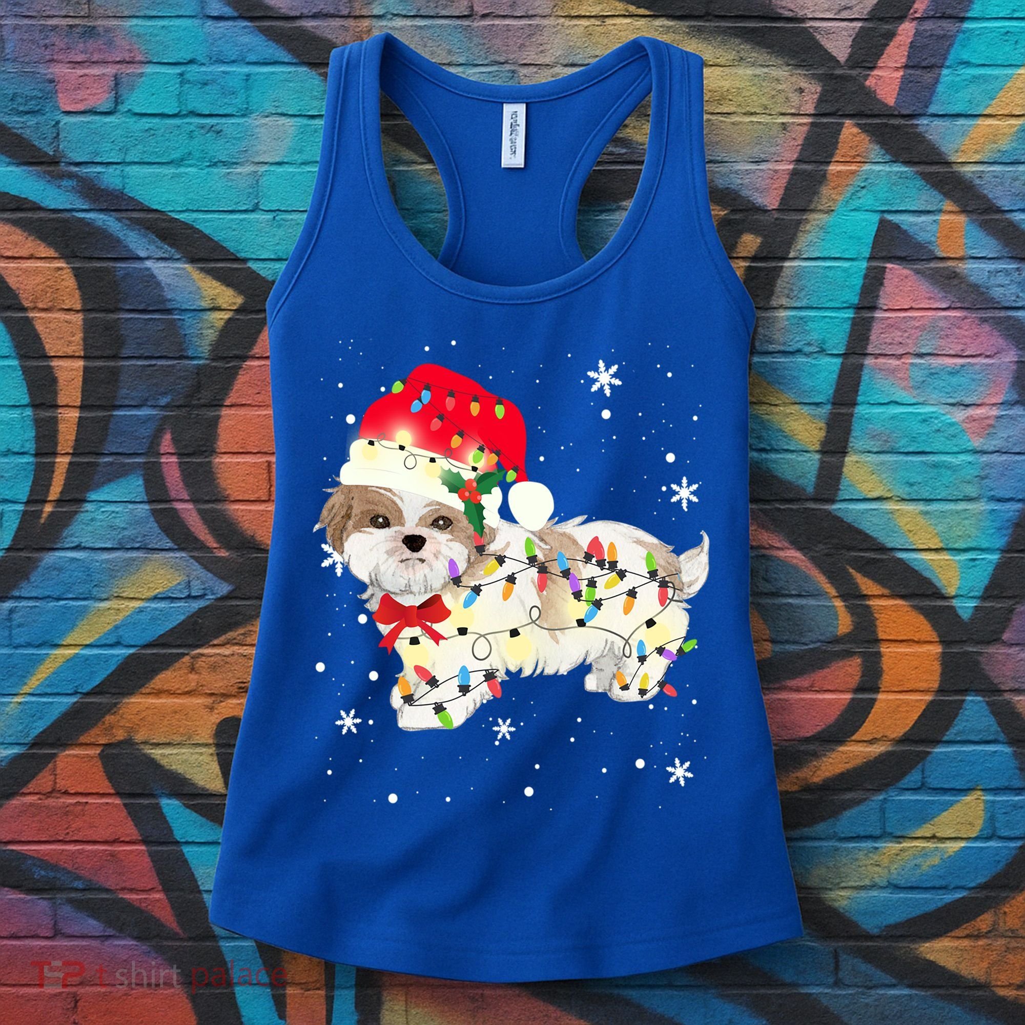 Shih Tzu Dog Christmas Light Xmas Mom Dad Funny Gift Great Gift Women's Tank Top