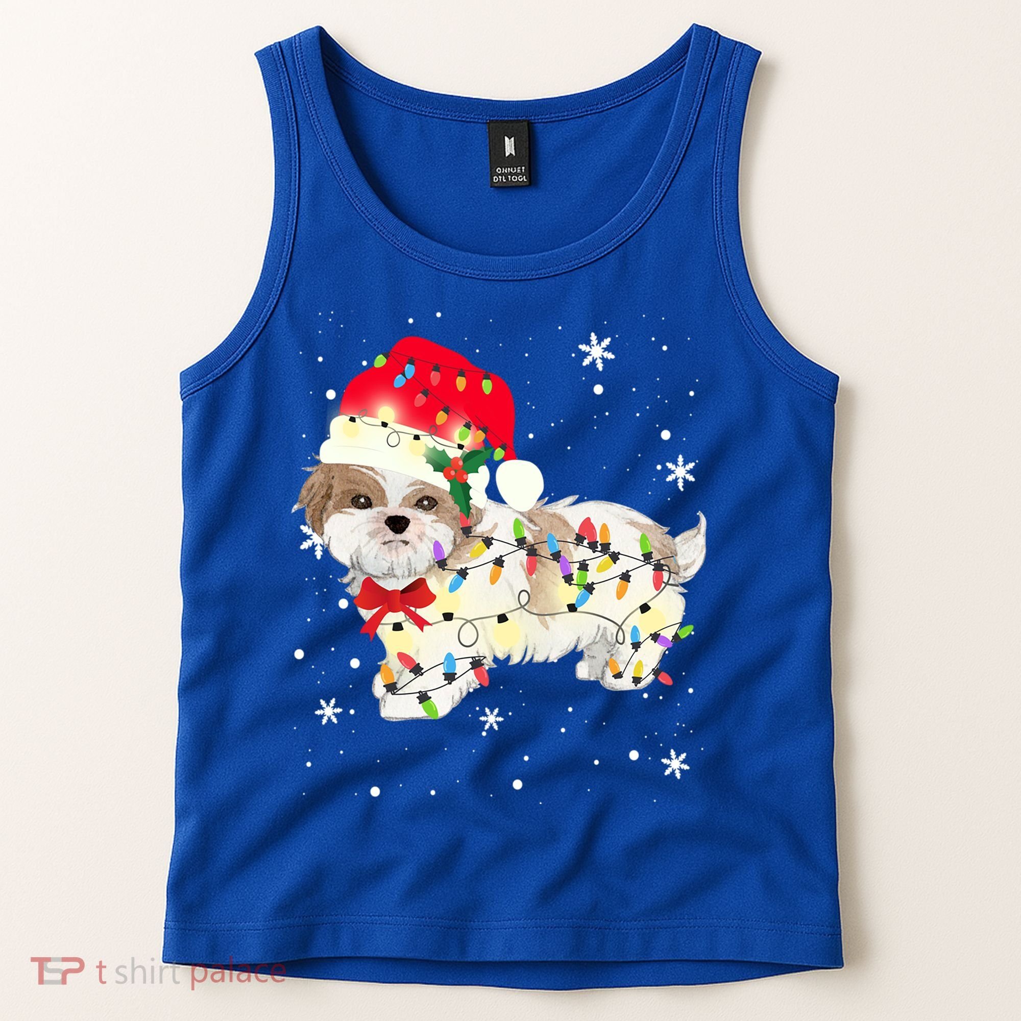 Shih Tzu Dog Christmas Light Xmas Mom Dad Funny Gift Great Gift Tank Top