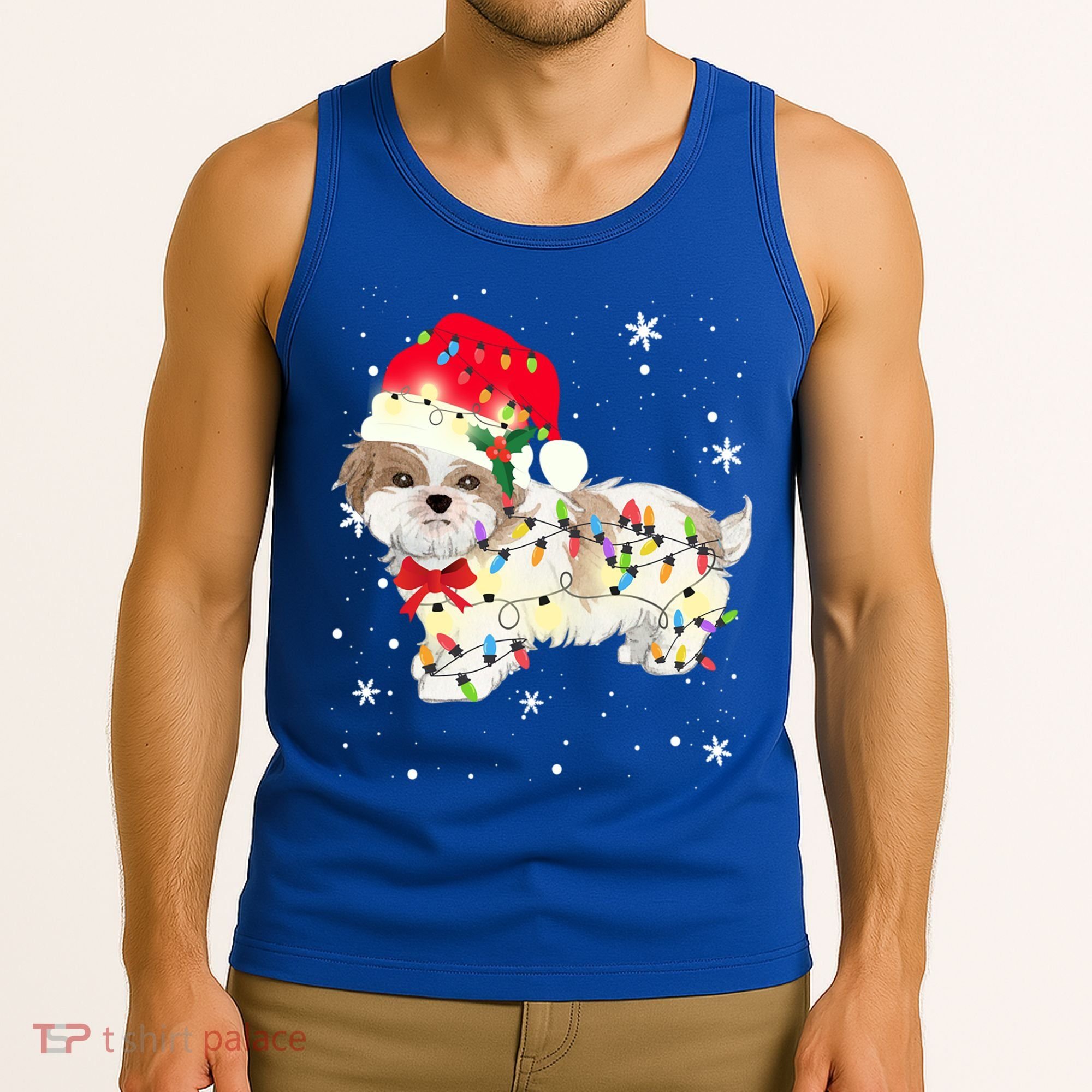 Shih Tzu Dog Christmas Light Xmas Mom Dad Funny Gift Great Gift Tank Top