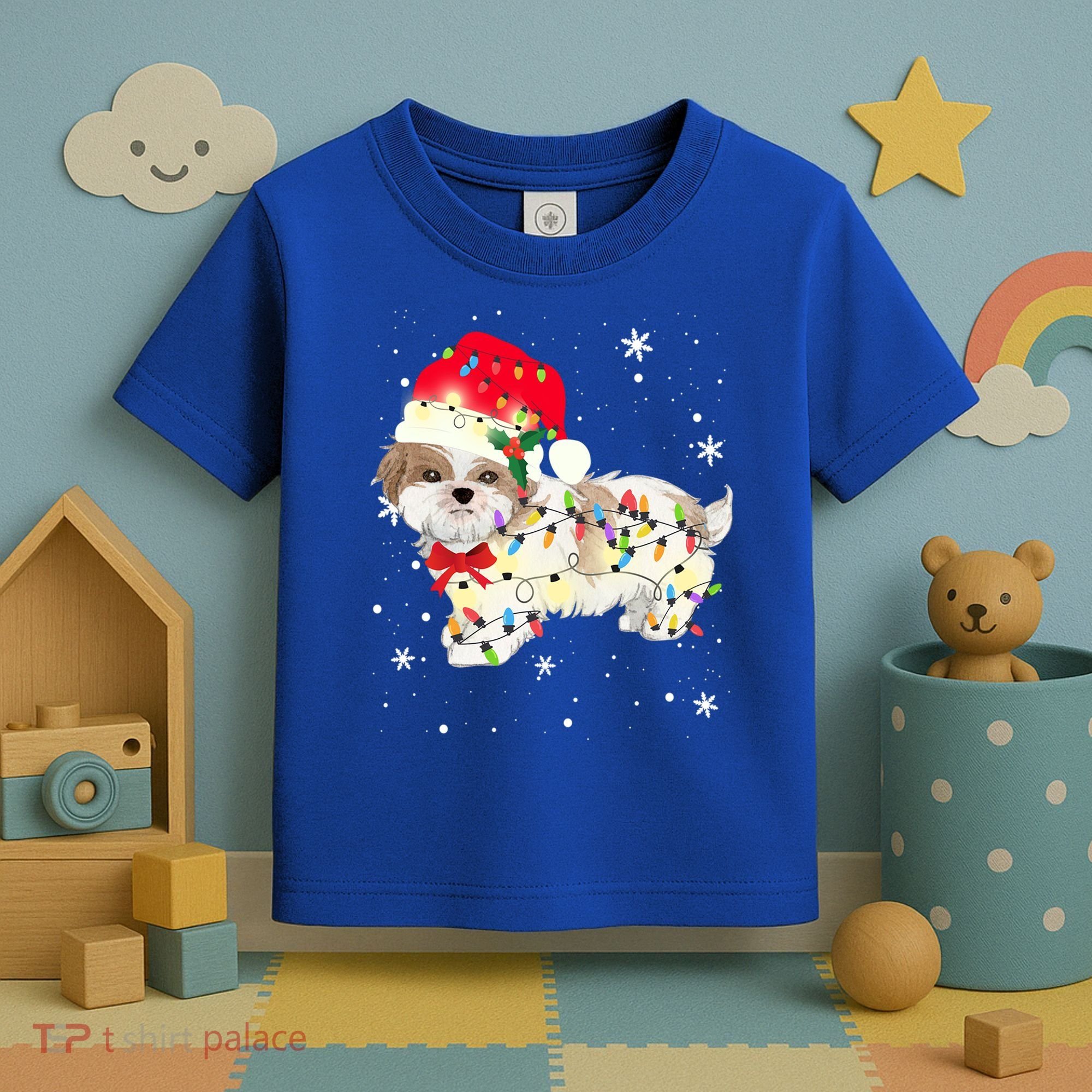 Shih Tzu Dog Christmas Light Xmas Mom Dad Funny Gift Great Gift Toddler T-Shirt