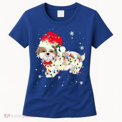 Shih Tzu Dog Christmas Light Xmas Mom Dad Funny Gift Great Gift Women's T-Shirt