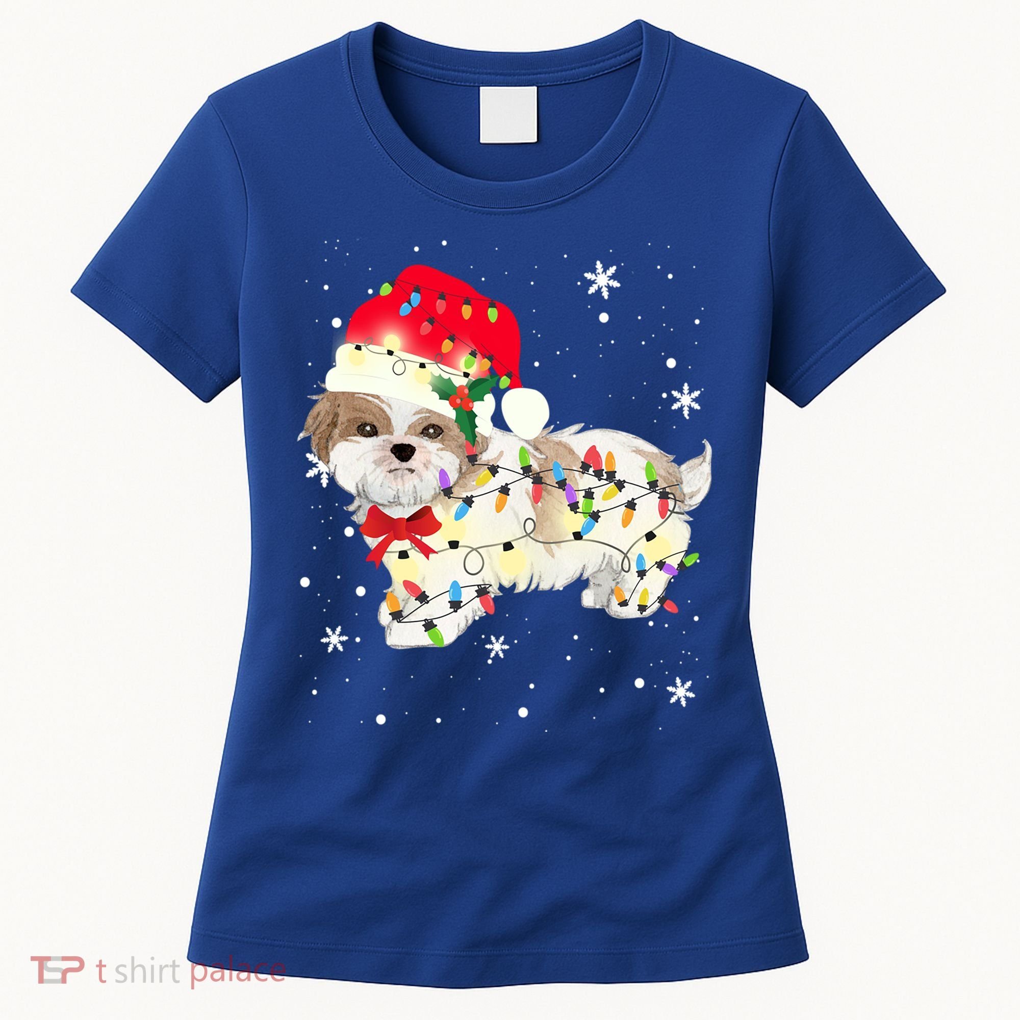 Shih Tzu Dog Christmas Light Xmas Mom Dad Funny Gift Great Gift Women's T-Shirt