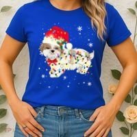 Shih Tzu Dog Christmas Light Xmas Mom Dad Funny Gift Great Gift Women's T-Shirt thumb 2