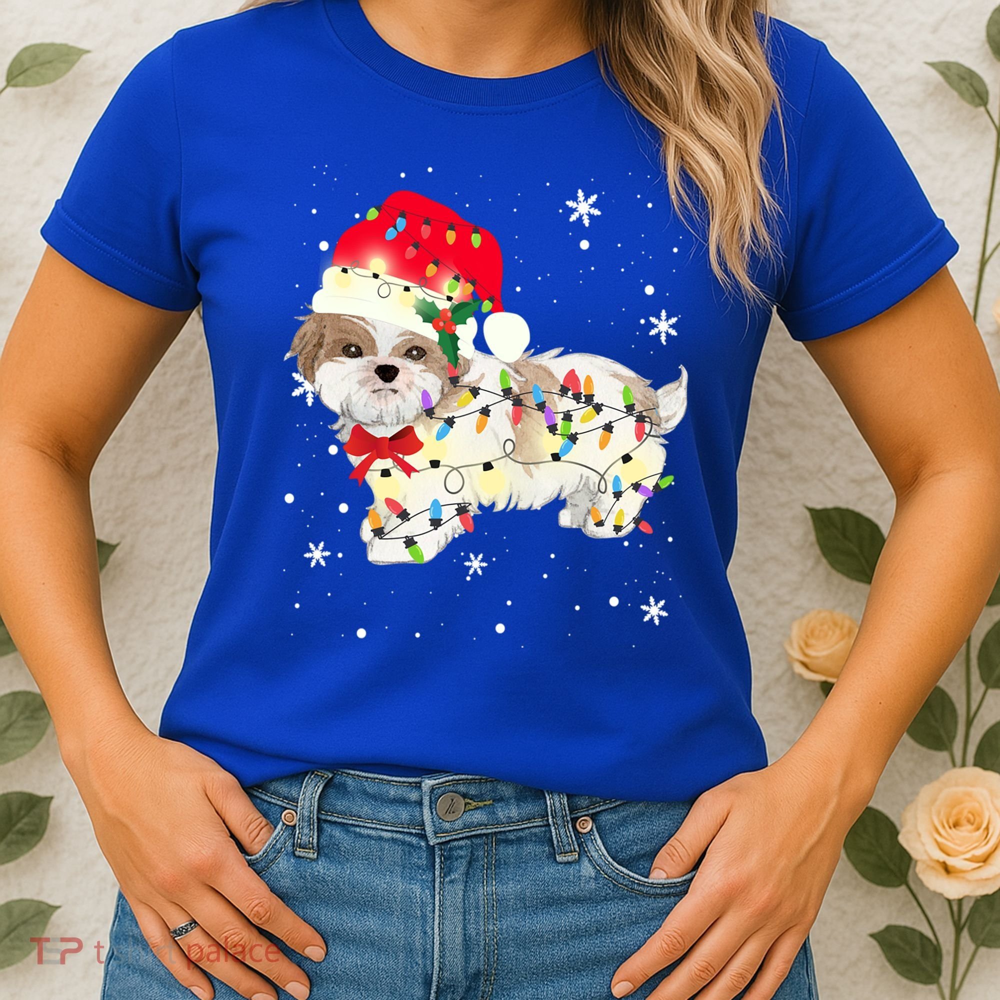 Shih Tzu Dog Christmas Light Xmas Mom Dad Funny Gift Great Gift Women's T-Shirt