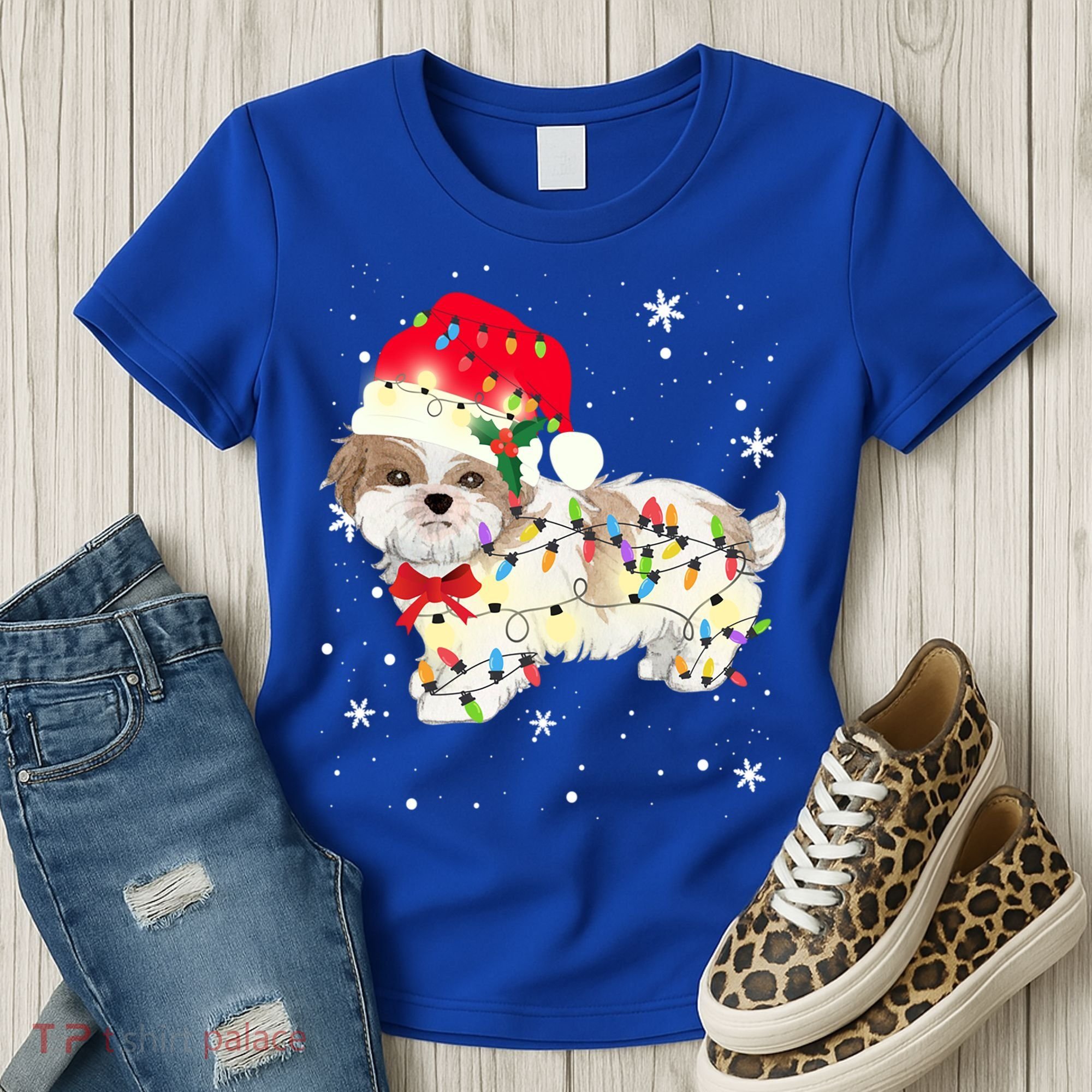 Shih Tzu Dog Christmas Light Xmas Mom Dad Funny Gift Great Gift Women's T-Shirt
