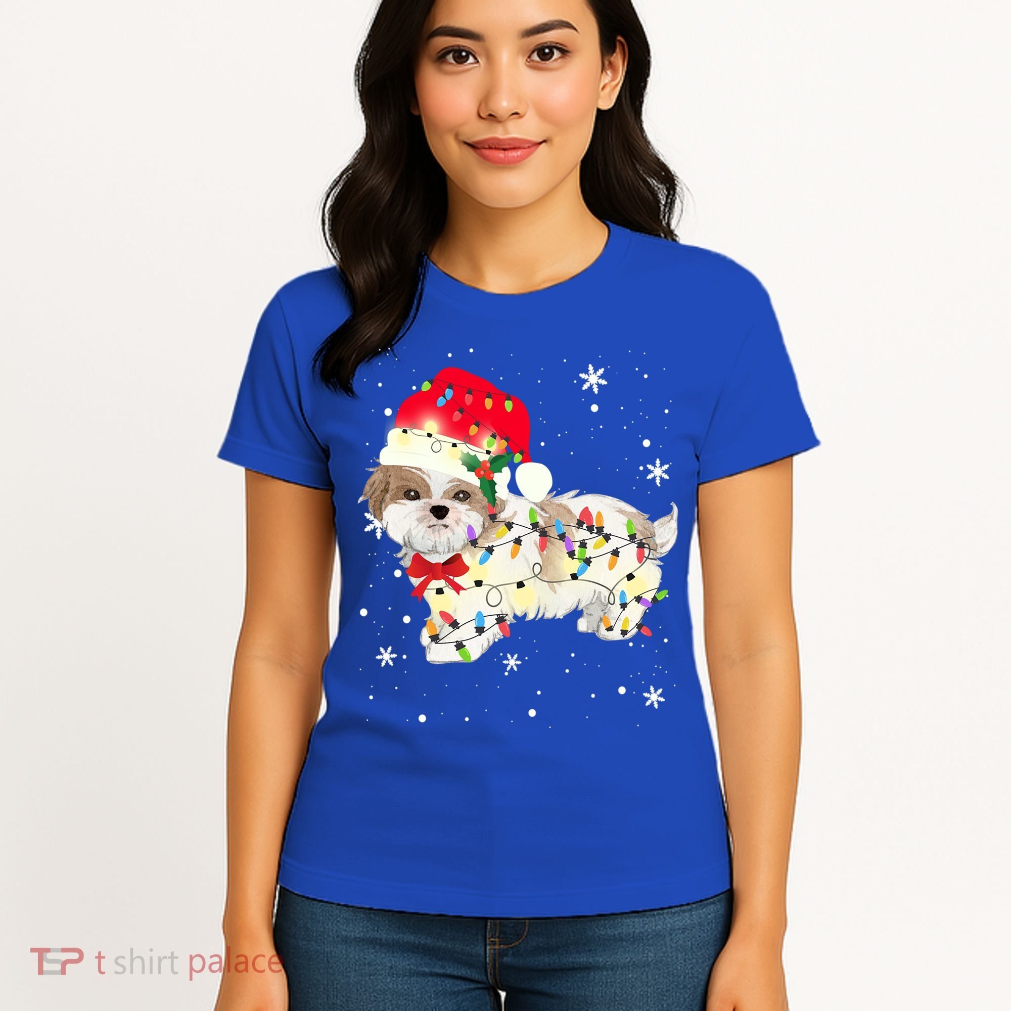 Shih Tzu Dog Christmas Light Xmas Mom Dad Funny Gift Great Gift Women's T-Shirt
