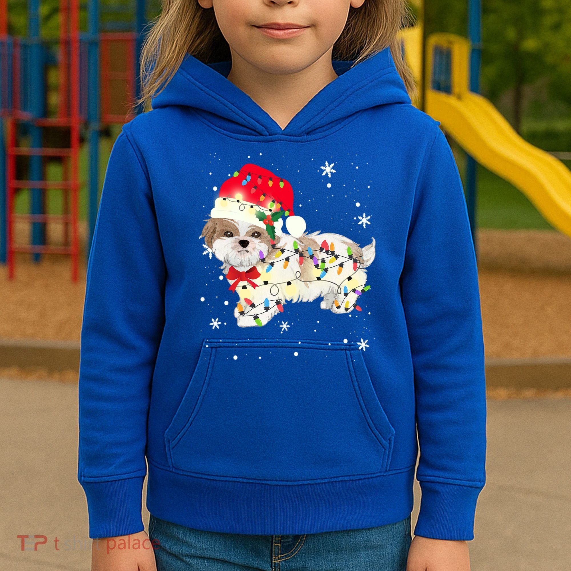 Shih Tzu Dog Christmas Light Xmas Mom Dad Funny Gift Great Gift Kids Hoodie