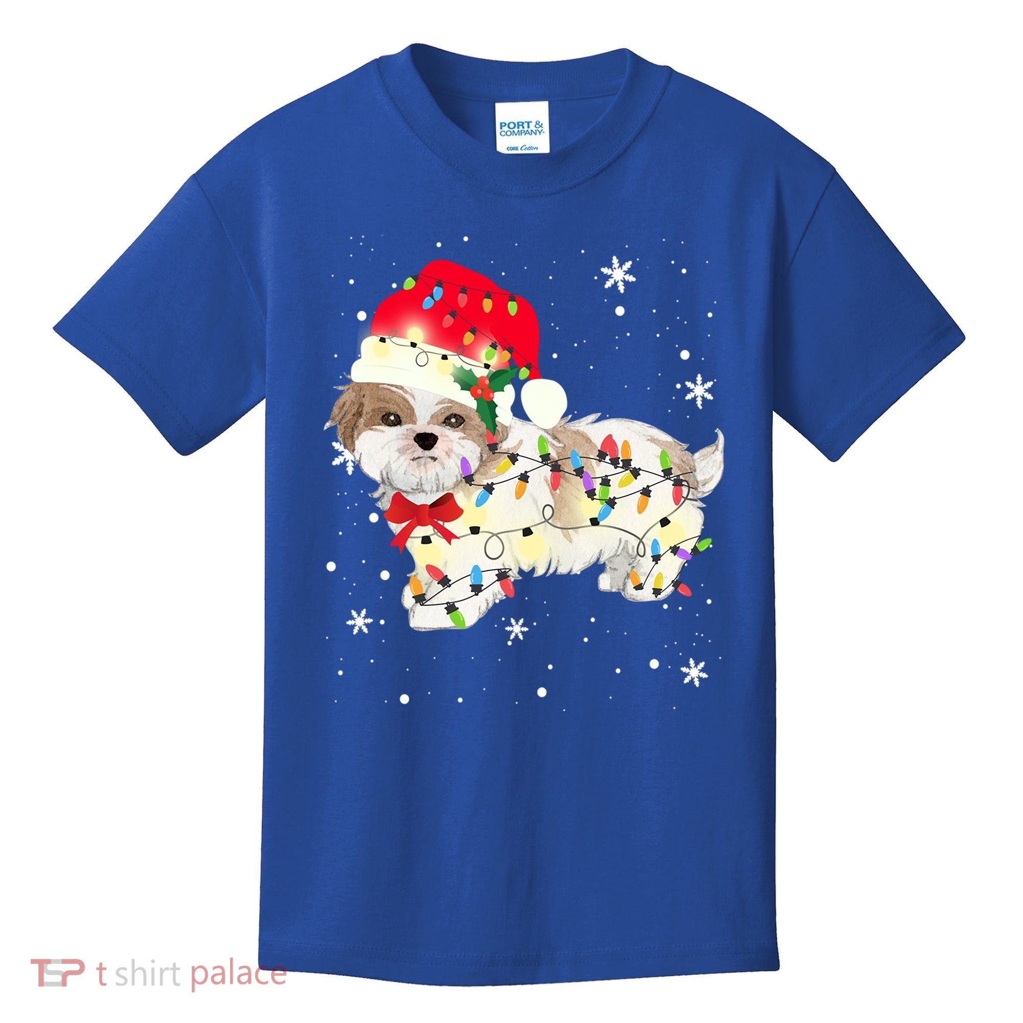 Shih Tzu Dog Christmas Light Xmas Mom Dad Funny Gift Great Gift Kids T-Shirt