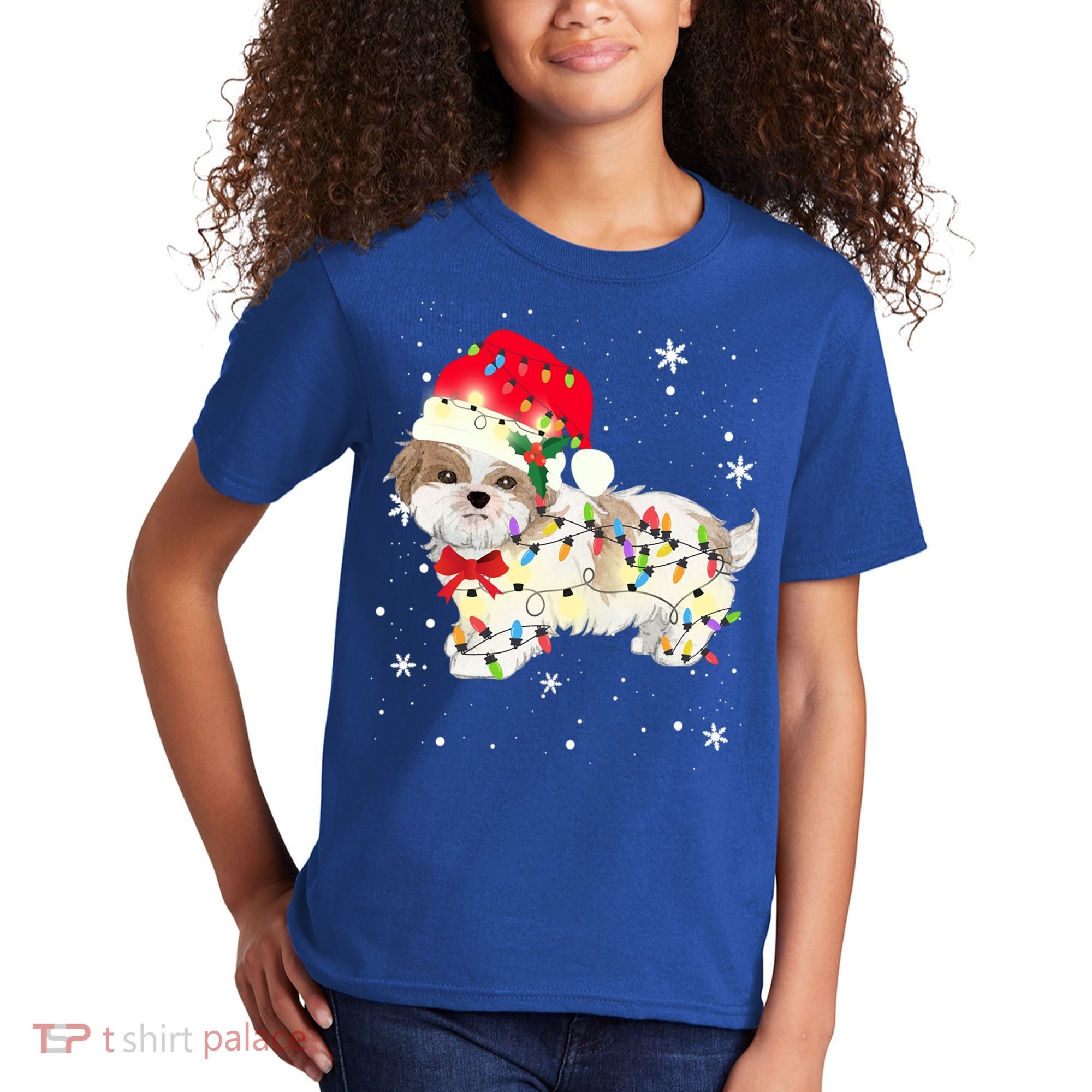 Shih Tzu Dog Christmas Light Xmas Mom Dad Funny Gift Great Gift Kids T-Shirt