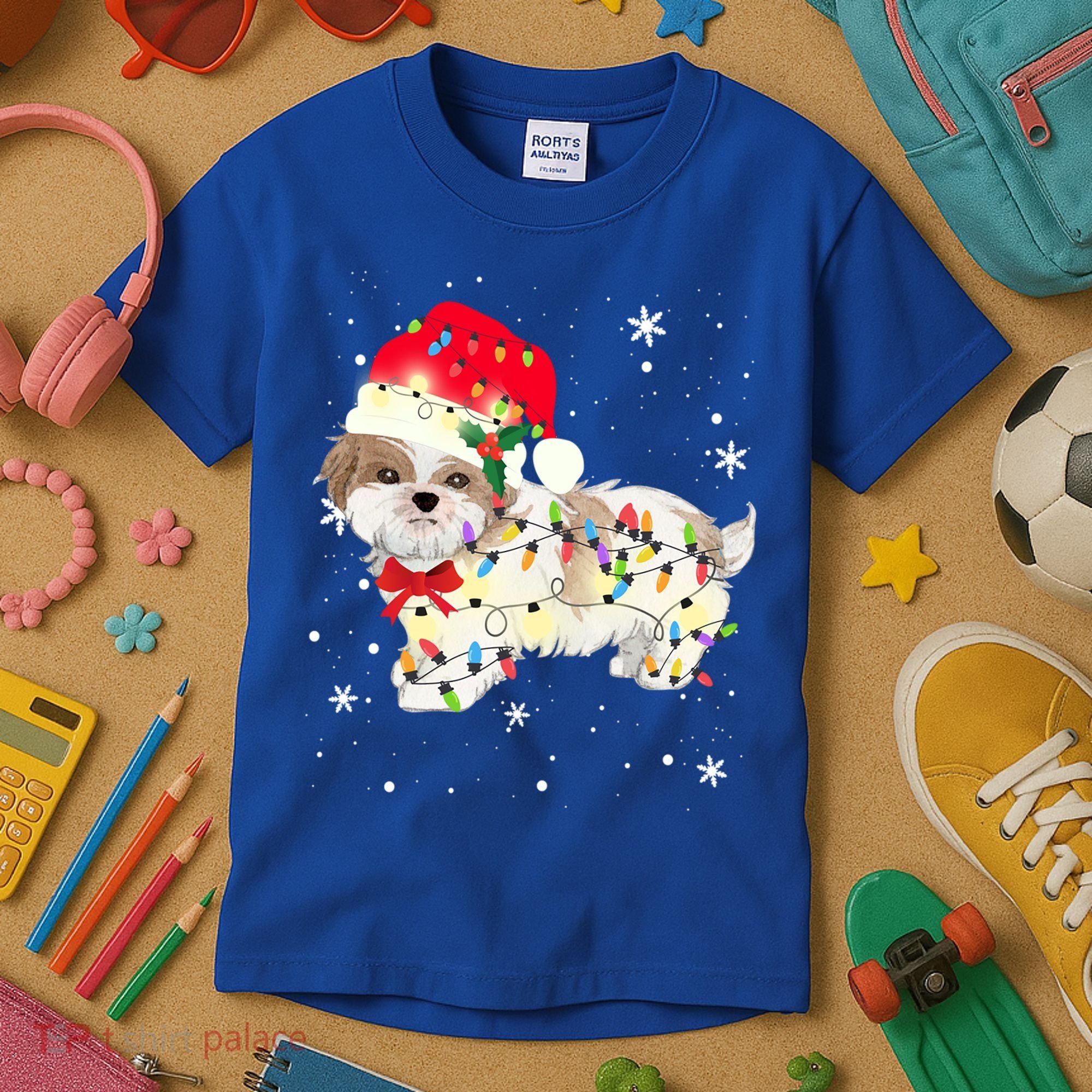 Shih Tzu Dog Christmas Light Xmas Mom Dad Funny Gift Great Gift Kids T-Shirt